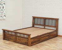 Sweden Solid Wood Queen Size Bed with Box Storage Furniselan-Teak-Finish