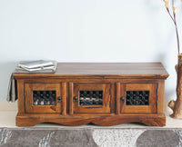 Sweden Solid Wood Three Doors Bench Shoe Rack - Furniselan - Teak-Finish