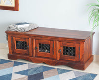Sweden Solid Wood Three Doors Bench Shoe Rack - Furniselan - Maple-Finish