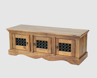 Sweden Solid Wood Three Doors Bench Shoe Rack - Furniselan - Teak-Finish