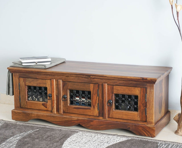 Sweden Solid Wood Three Doors Bench Shoe Rack - Furniselan - Teak-Finish