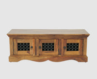 Sweden Solid Wood Three Doors Bench Shoe Rack - Furniselan - Teak-Finish
