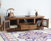 Sweden Solid Wood Two Doors one Drawer TV Cabinet - Furniselan - Teak-Finish