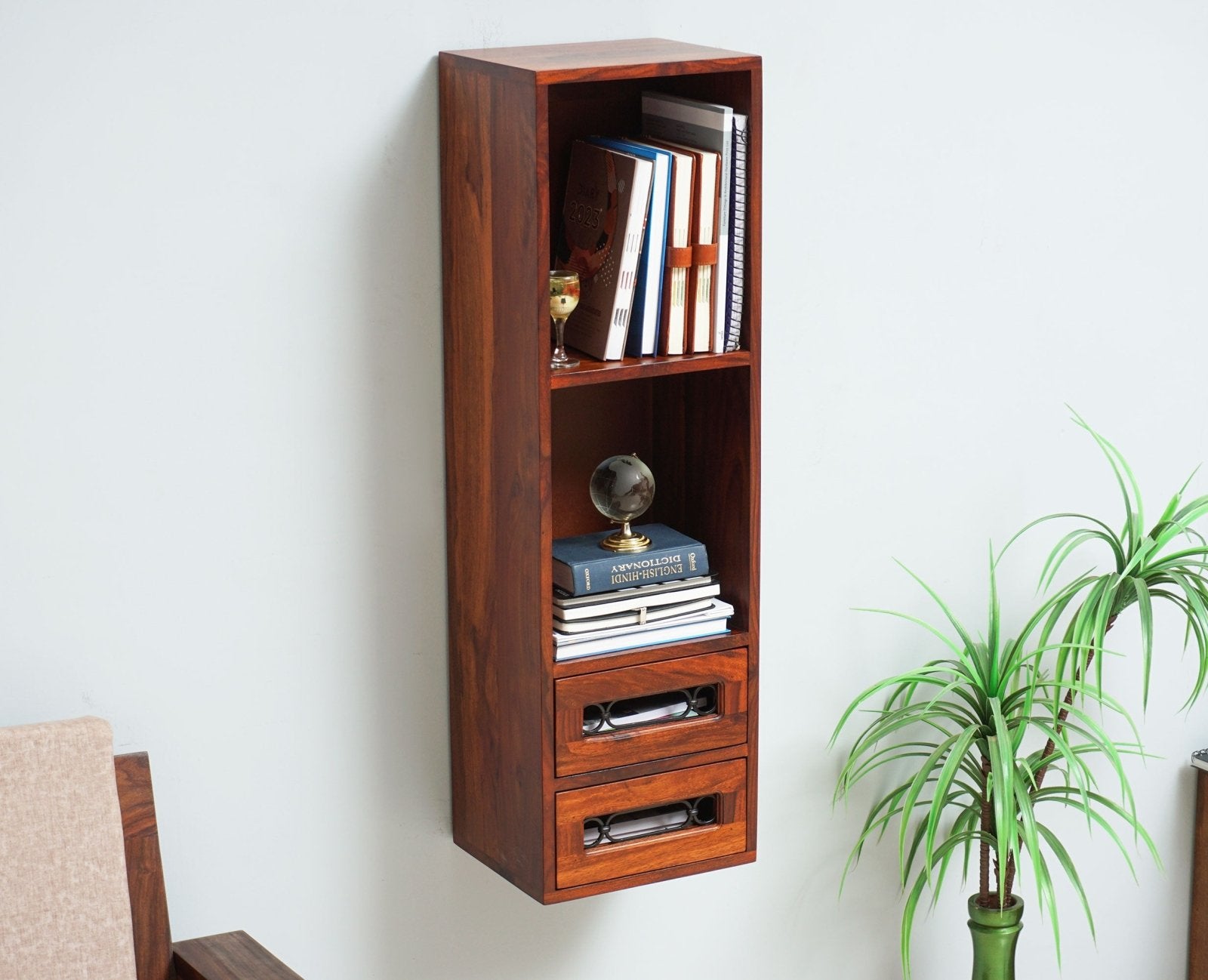 Sweden Wooden Decor Wall Shelve with Two Drawers