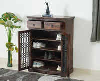 Sweden Wooden Two Doors Shoe Rack - Furniselan - Grey-Finish