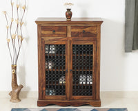 Sweden Wooden Two Doors Shoe Rack - Furniselan - Teak-Finish