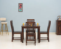Taiz Sheesham Wood 4 Seater Dining Table Set with 4 Chair for Dining Room - Dining Set - Furniselan - Rosewood-Fine-Finish