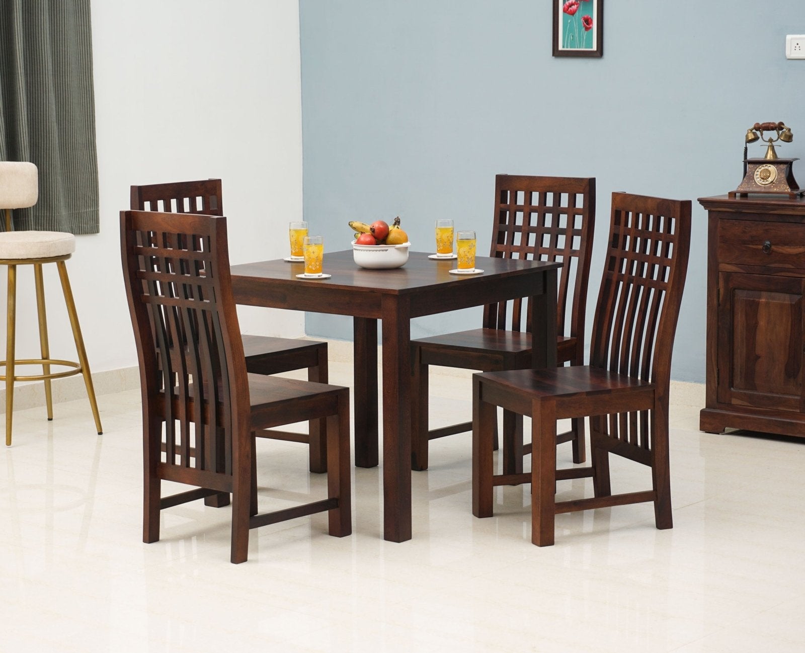 Buy Sheesham Wood 4 Seater Dining Table Set with 4 Chair for Dining ...