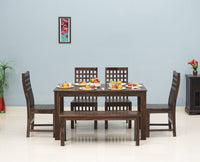 Taiz Sheesham Wood 6 Seater Dining Table Set with 4 Chair & Becnch for Dining Room - Dining Set - Furniselan - Grey-Finish