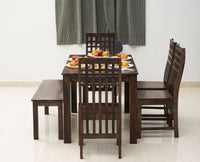Taiz Sheesham Wood 6 Seater Dining Table Set with 4 Chair & Becnch for Dining Room - Dining Set - Furniselan - Grey-Finish