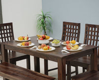 Taiz Sheesham Wood 6 Seater Dining Table Set with 4 Chair & Becnch for Dining Room - Dining Set - Furniselan - Grey-Finish