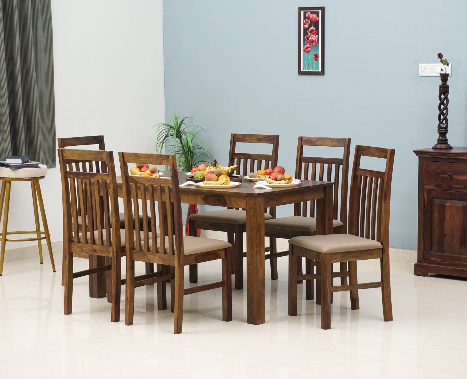 Tehran Sheesham Wood 6 Seater Dining Table Set with 6 Chair for Dining Room - Dining Set - Furniselan - Teak-Finish
