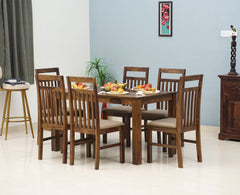 Tehran Sheesham Wood 6 Seater Dining Table Set with 6 Chair for Dining Room - Dining Set - Furniselan - Teak-Finish