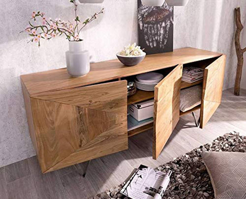 Toronto Solid Wood Three Door Sideboard in Natural Teak Finish - Living Room Furniture Sets - Furniselan