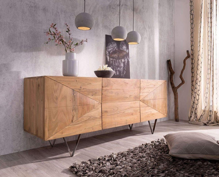 Buy Solid Wood Three Door Sideboard in Natural Teak Finish Online