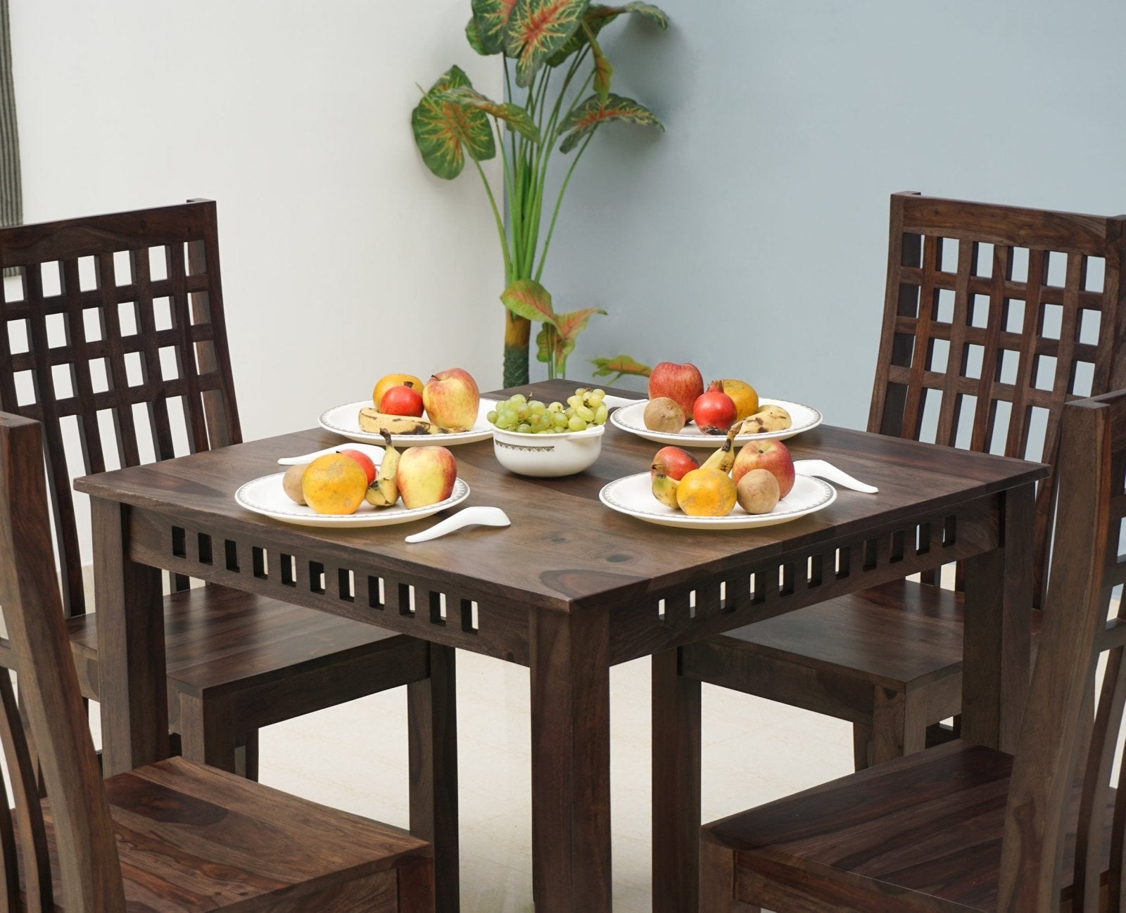 Buy Sheesham Wood 4 Seater Dining Table Set with 4 Chair for Dining Room Online on Furniselan