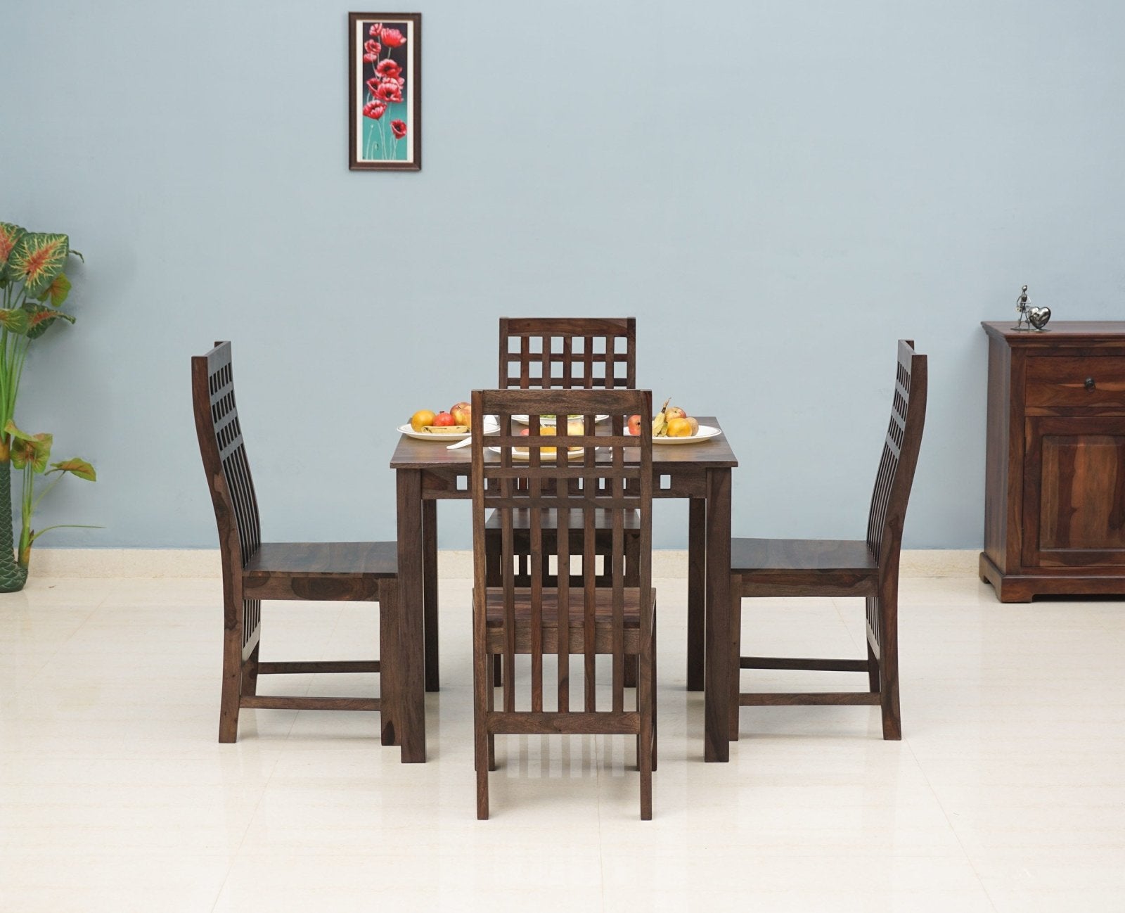 Buy Sheesham Wood 4 Seater Dining Table Set with 4 Chair for Dining Room Online on Furniselan