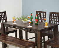 Vijayawada Sheesham Wood 6 Seater Dining Table Set with 4 Chair & Becnch for Dining Room - Dining Set - Furniselan - Grey-Finish