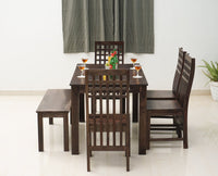 Vijayawada Sheesham Wood 6 Seater Dining Table Set with 4 Chair & Becnch for Dining Room - Dining Set - Furniselan - Grey-Finish