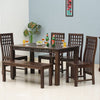 Vijayawada Sheesham Wood 6 Seater Dining Table Set with 4 Chair & Becnch for Dining Room - Dining Set - Furniselan - Grey-Finish