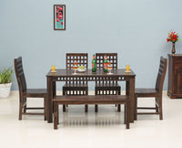 Vijayawada Sheesham Wood 6 Seater Dining Table Set with 4 Chair & Becnch for Dining Room - Dining Set - Furniselan - Grey-Finish