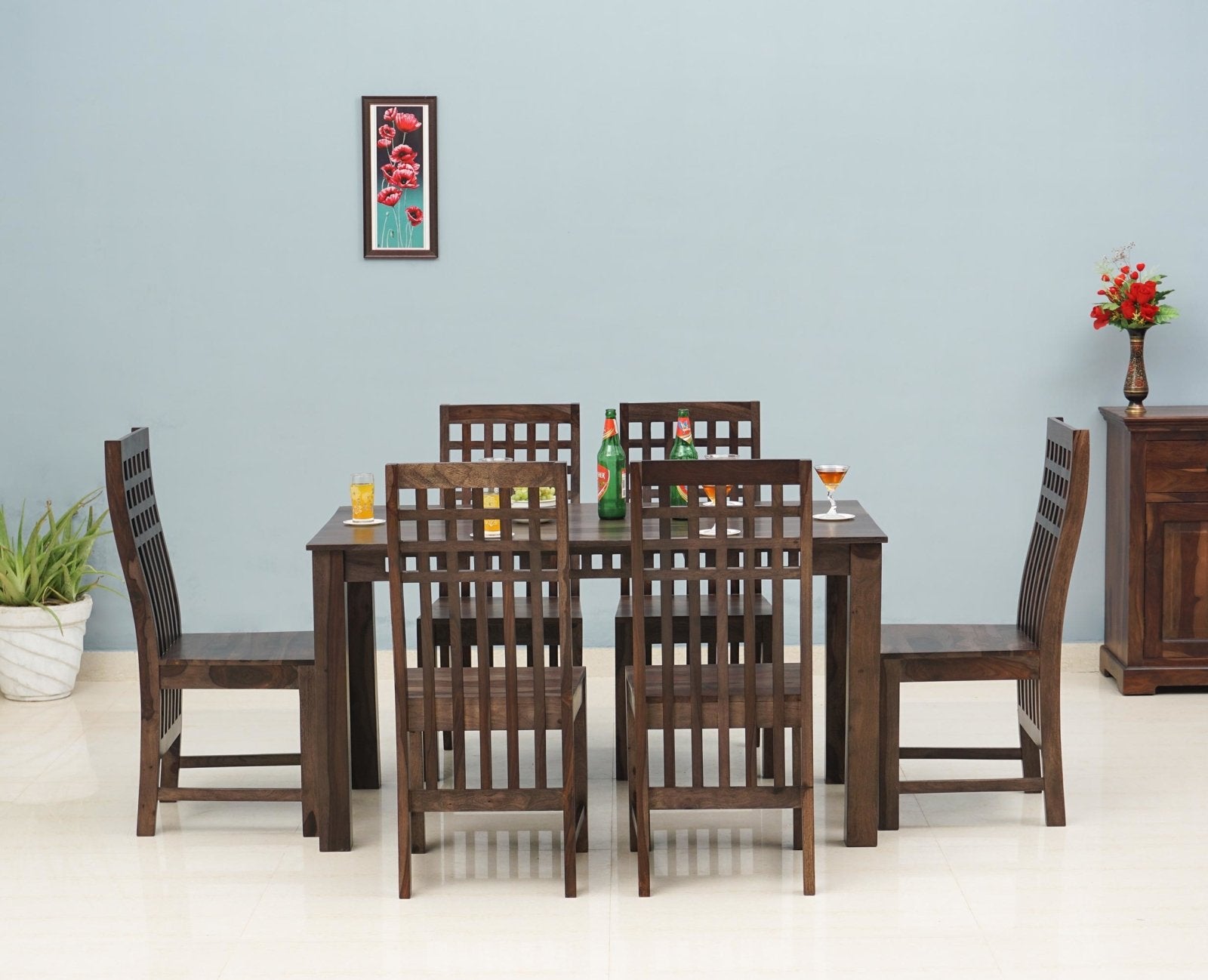 Buy Sheesham Wood 6 Seater Dining Table Set with 6 Chair for Dining Room Online on Furniselan