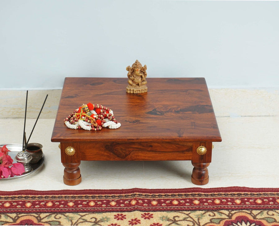 Vinayak Wooden Pooja Chowki - Furniselan - Maple-Finish