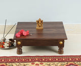Vinayak Wooden Pooja Chowki - Furniselan - Grey-Finish