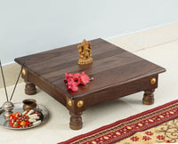 Vinayak Wooden Pooja Chowki - Furniselan - Grey-Finish