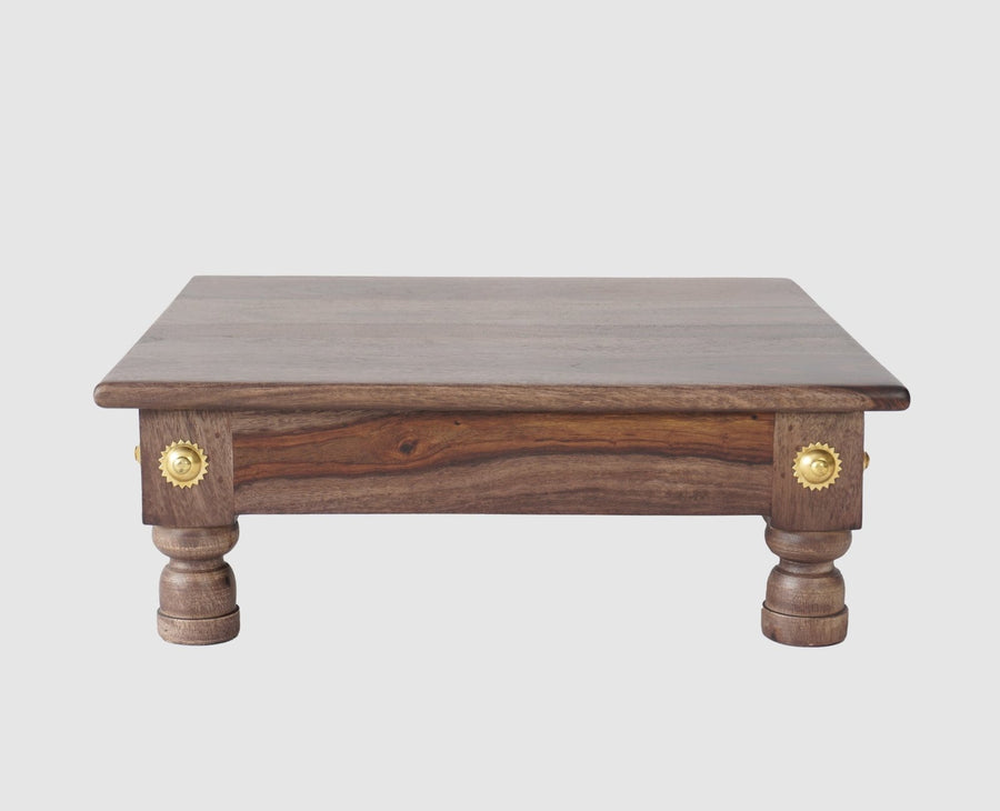 Vinayak Wooden Pooja Chowki - Furniselan - Grey-Finish