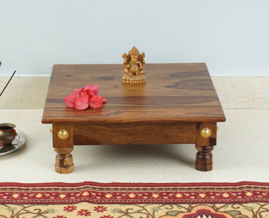 Vinayak Wooden Pooja Chowki - Furniselan - Teak-Finish