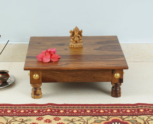 Vinayak Wooden Pooja Chowki - Furniselan - Teak-Finish