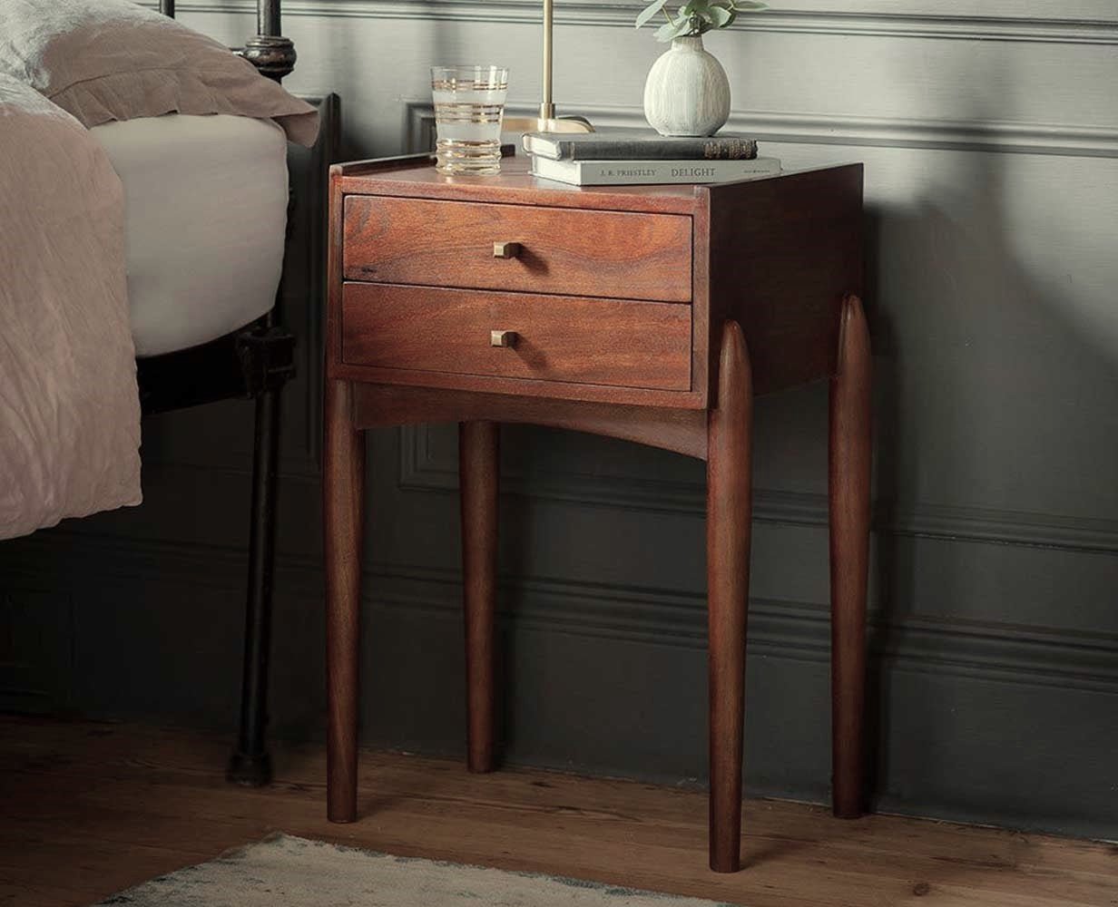 Wellington Solid Wood Two Drawer Side Table - Furniselan-Brown Finish