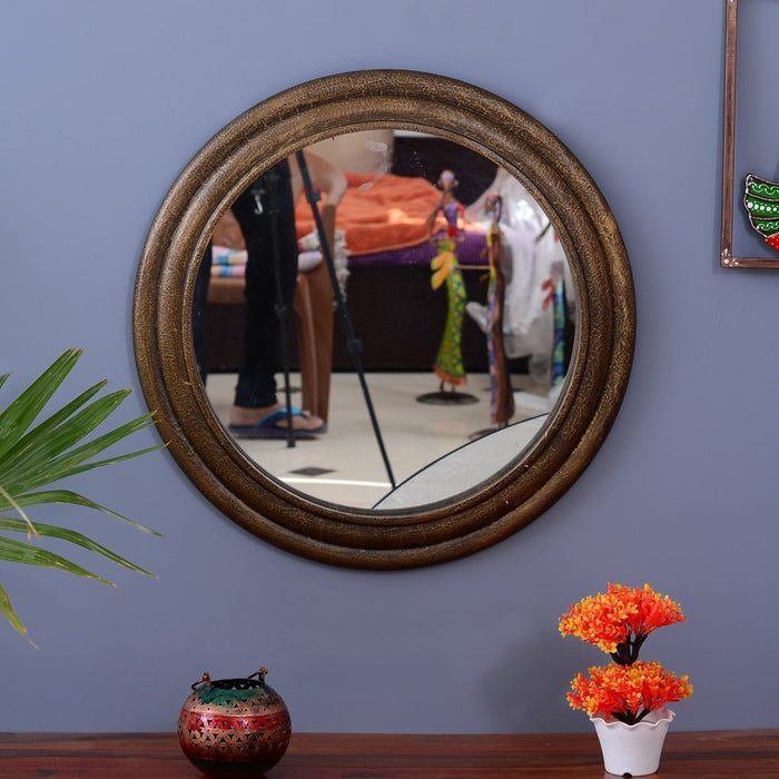 Wooden 24 x 24 Inch Hand Painted Framed Round Mirror - Furniselan