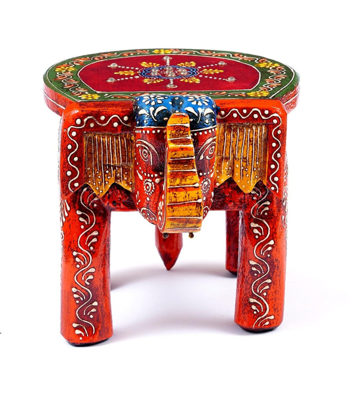 Wooden 8' Saffron Elephant Chowki/Flower Pot Stand - Furniselan