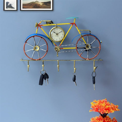 yellow Iron Cycle Key Holder With Clock Furniselan