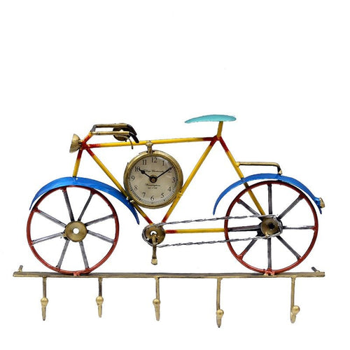 yellow Iron Cycle Key Holder With Clock Furniselan